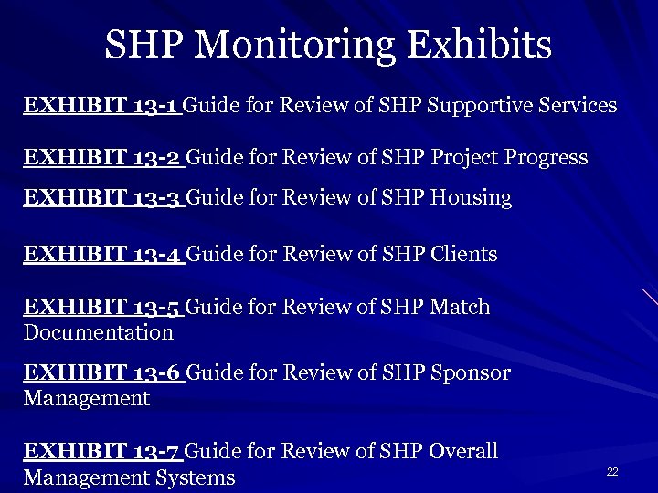 SHP Monitoring Exhibits EXHIBIT 13 -1 Guide for Review of SHP Supportive Services EXHIBIT