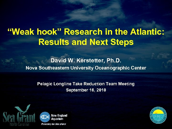 “Weak hook” Research in the Atlantic: Results and Next Steps David W. Kerstetter, Ph.