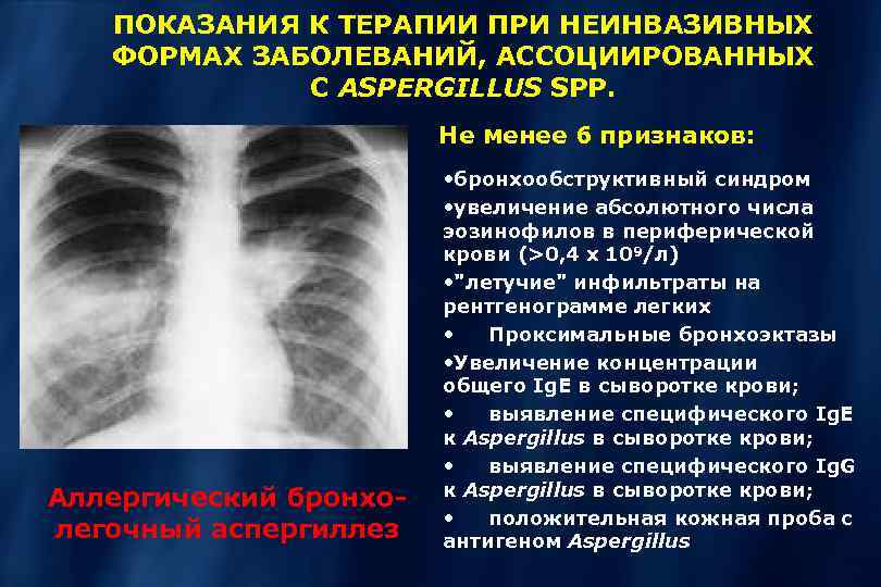 ПОКАЗАНИЯ К ТЕРАПИИ ПРИ НЕИНВАЗИВНЫХ ФОРМАХ ЗАБОЛЕВАНИЙ, АССОЦИИРОВАННЫХ С ASPERGILLUS SPP. Не менее 6