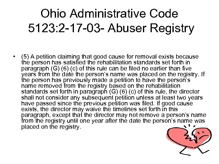 Ohio Administrative Code 5123: 2 -17 -03 - Abuser Registry • (5) A petition