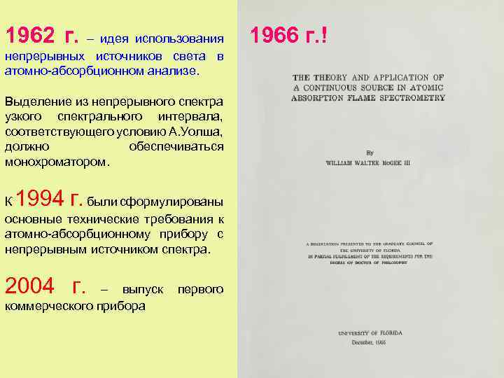 1962 г. – идея использования непрерывных источников света в атомно-абсорбционном анализе. 1966 г. !