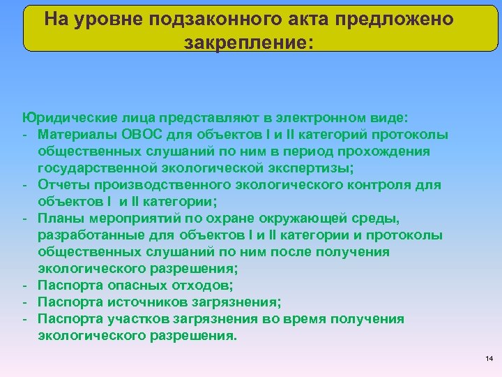 На уровне подзаконного акта предложено закрепление: Юридические лица представляют в электронном виде: - Материалы