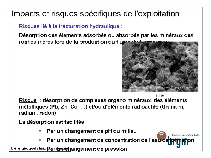 Impacts et risques spécifiques de l'exploitation Risques lié à la fracturation hydraulique : Désorption