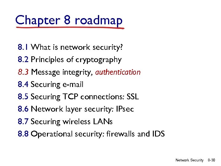 Chapter 8 roadmap 8. 1 What is network security? 8. 2 Principles of cryptography
