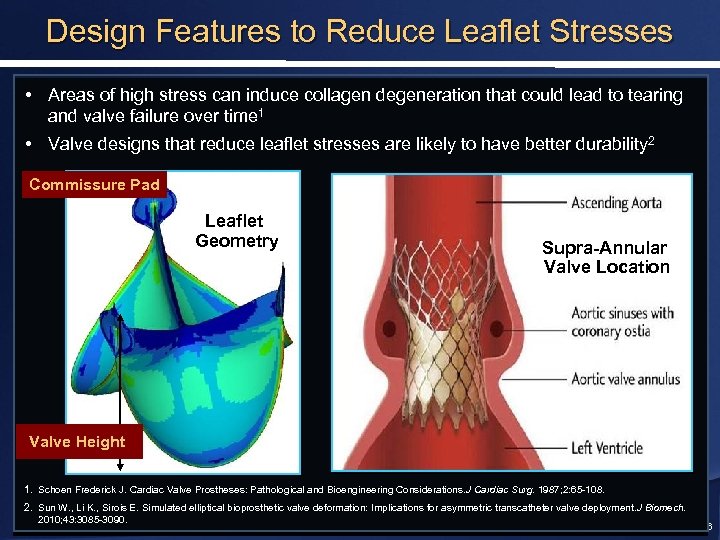 Design Features to Reduce Leaflet Stresses • Areas of high stress can induce collagen