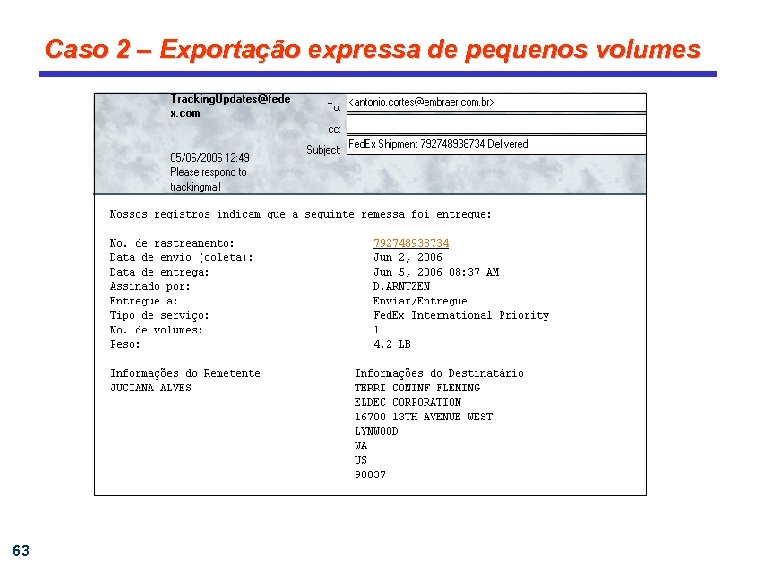 Caso 2 – Exportação expressa de pequenos volumes 63 