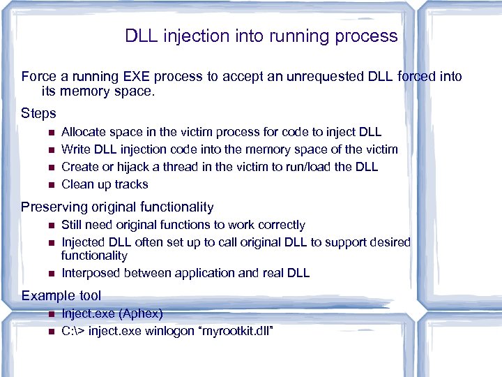 DLL injection into running process Force a running EXE process to accept an unrequested