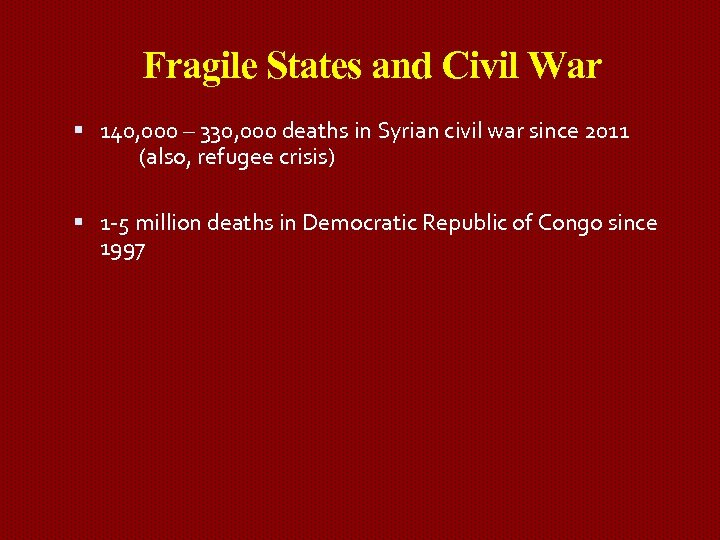 Fragile States and Civil War 140, 000 – 330, 000 deaths in Syrian civil