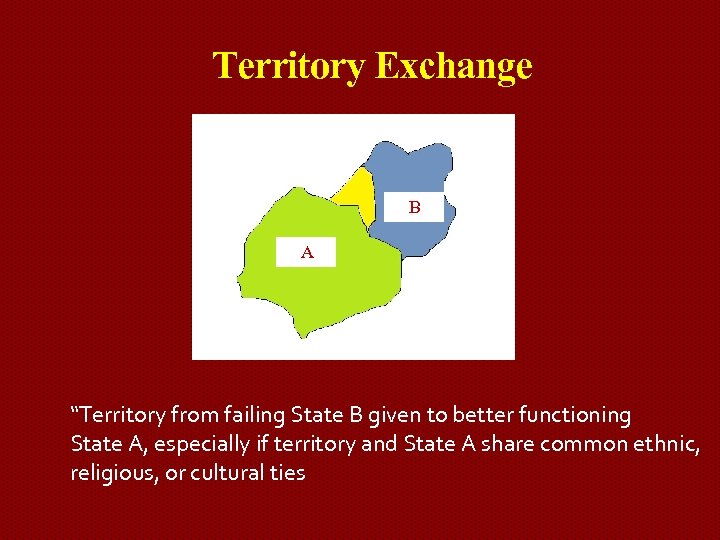 Territory Exchange B A “Territory from failing State B given to better functioning State