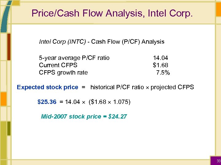Price/Cash Flow Analysis, Intel Corp (INTC) - Cash Flow (P/CF) Analysis 5 -year average