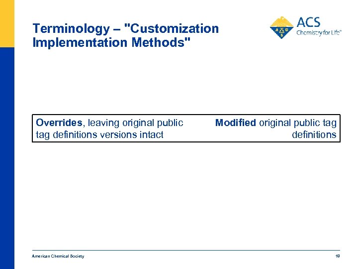 Terminology – "Customization Implementation Methods" Overrides, leaving original public tag definitions versions intact American