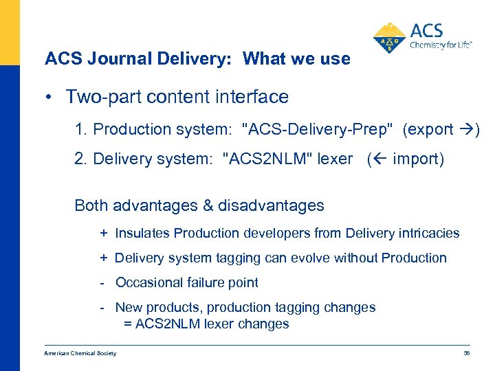 ACS Journal Delivery: What we use • Two-part content interface 1. Production system: "ACS-Delivery-Prep"