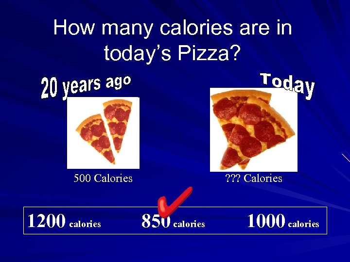 How many calories are in today’s Pizza? 500 Calories 1200 calories ? ? ?
