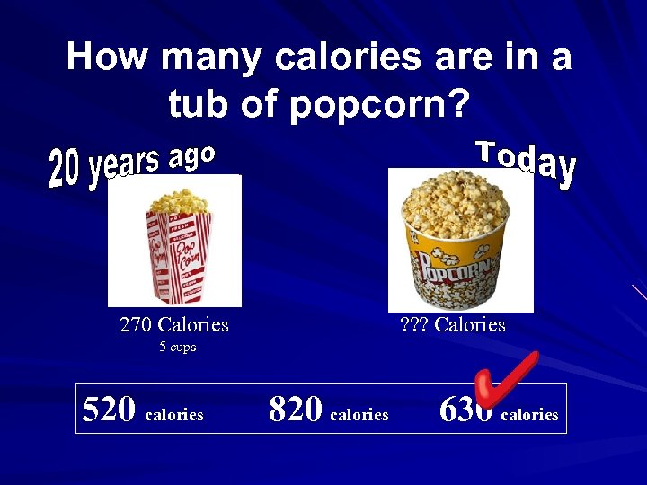 How many calories are in a tub of popcorn? 270 Calories ? ? ?
