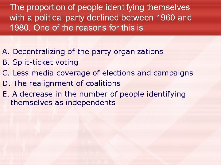 The proportion of people identifying themselves with a political party declined between 1960 and