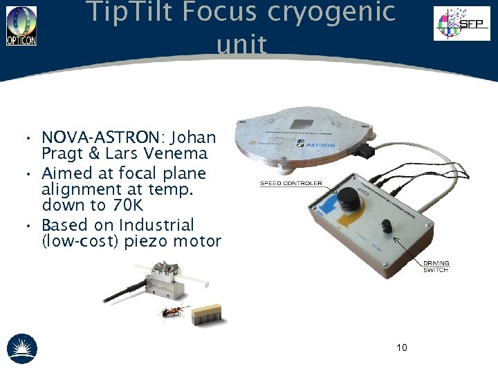 Tip. Tilt Focus cryogenic unit • NOVA-ASTRON: Johan Pragt & Lars Venema • Aimed