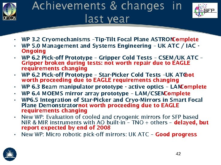 Achievements & changes in last year • WP 3. 2 Cryomechanisms –Tip-Tilt Focal Plane