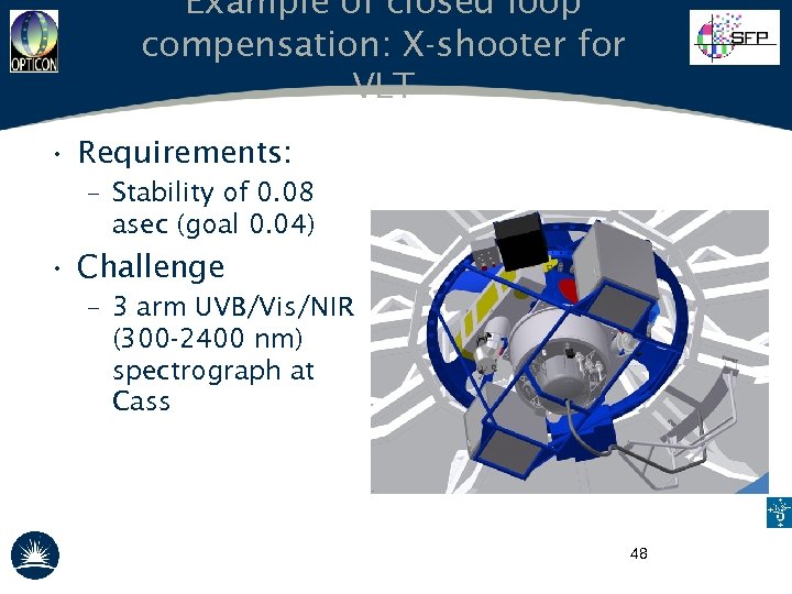 Example of closed loop compensation: X-shooter for VLT • Requirements: – Stability of 0.