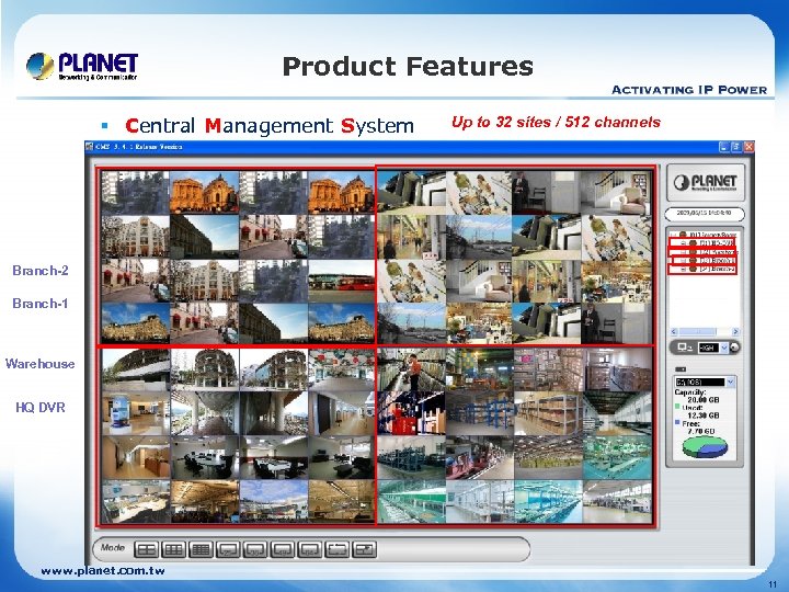Product Features § Central Management System Up to 32 sites / 512 channels Branch-2