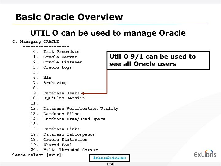 Basic Oracle Overview UTIL O can be used to manage Oracle O. Managing ORACLE