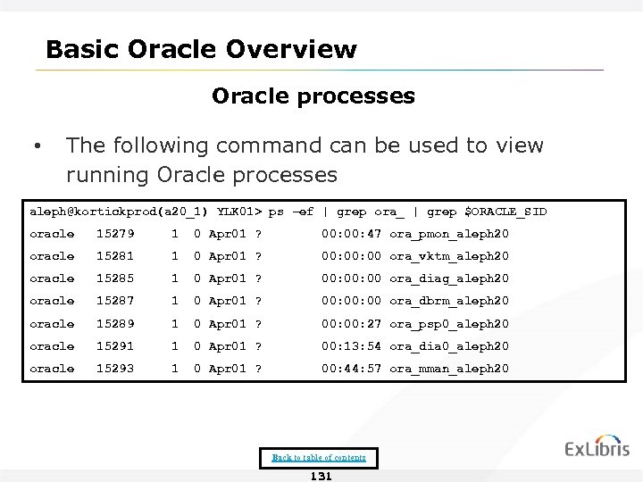 Basic Oracle Overview Oracle processes • The following command can be used to view