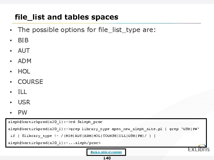 file_list and tables spaces • The possible options for file_list_type are: • BIB •