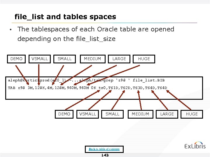 file_list and tables spaces • The tablespaces of each Oracle table are opened depending