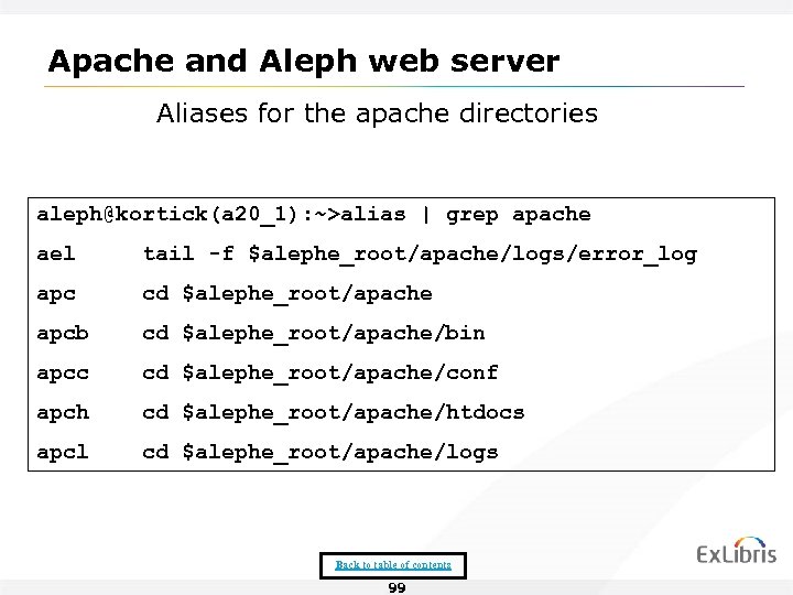 Apache and Aleph web server Aliases for the apache directories aleph@kortick(a 20_1): ~>alias |