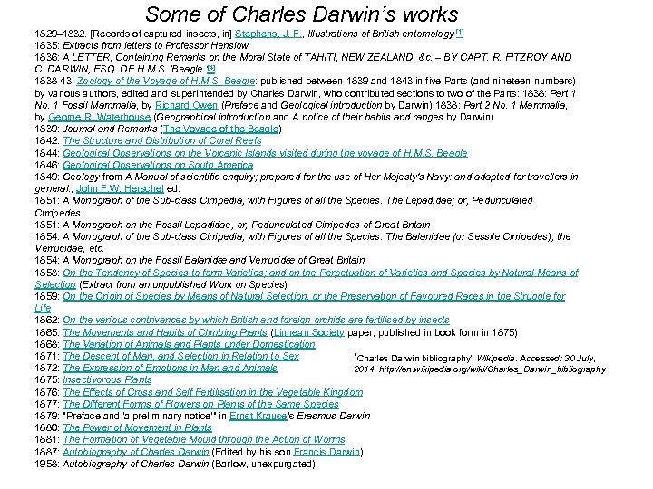 Some of Charles Darwin’s works 1829– 1832. [Records of captured insects, in] Stephens, J.