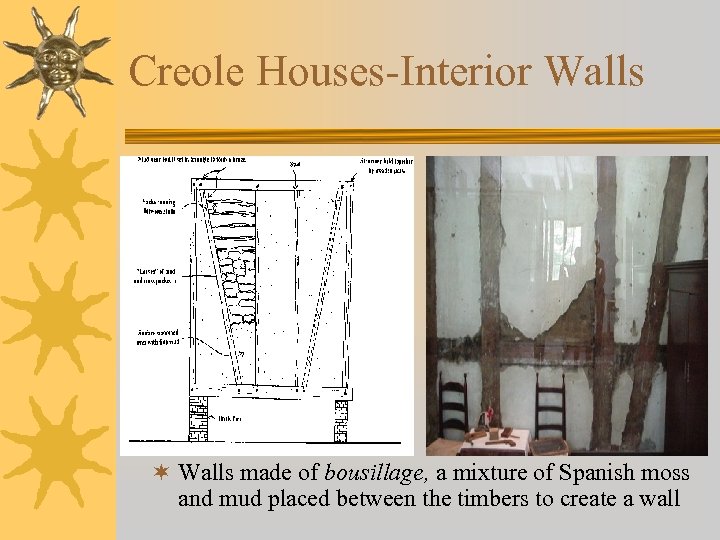 Creole Houses-Interior Walls ¬ Walls made of bousillage, a mixture of Spanish moss and