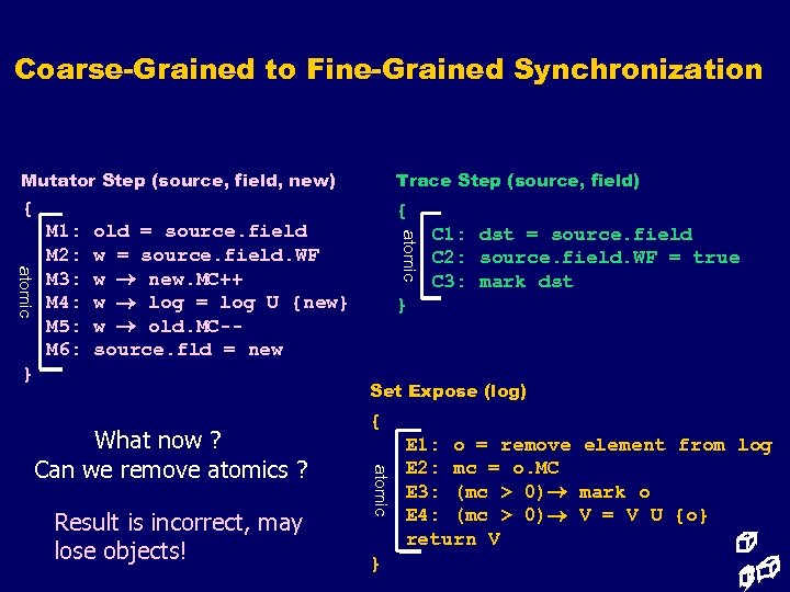 Coarse-Grained to Fine-Grained Synchronization Mutator Step (source, field, new) Trace Step (source, field) {