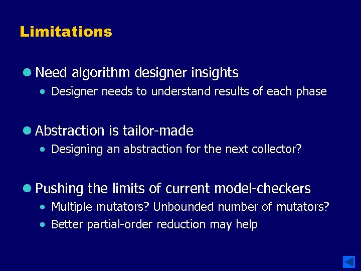 Limitations l Need algorithm designer insights · Designer needs to understand results of each