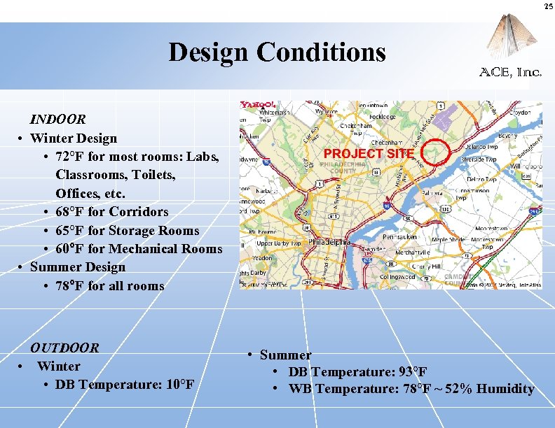 25 Design Conditions INDOOR • Winter Design • 72°F for most rooms: Labs, Classrooms,