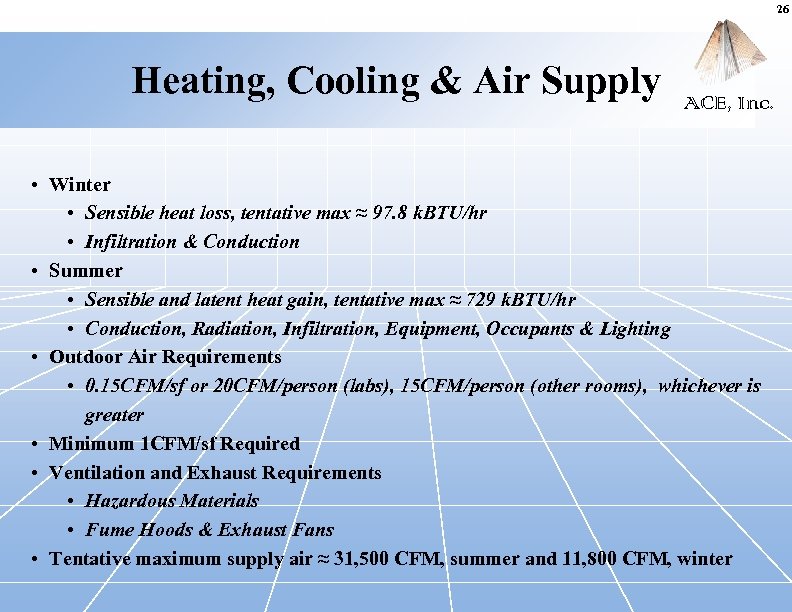 26 Heating, Cooling & Air Supply ACE, Inc. • Winter • Sensible heat loss,
