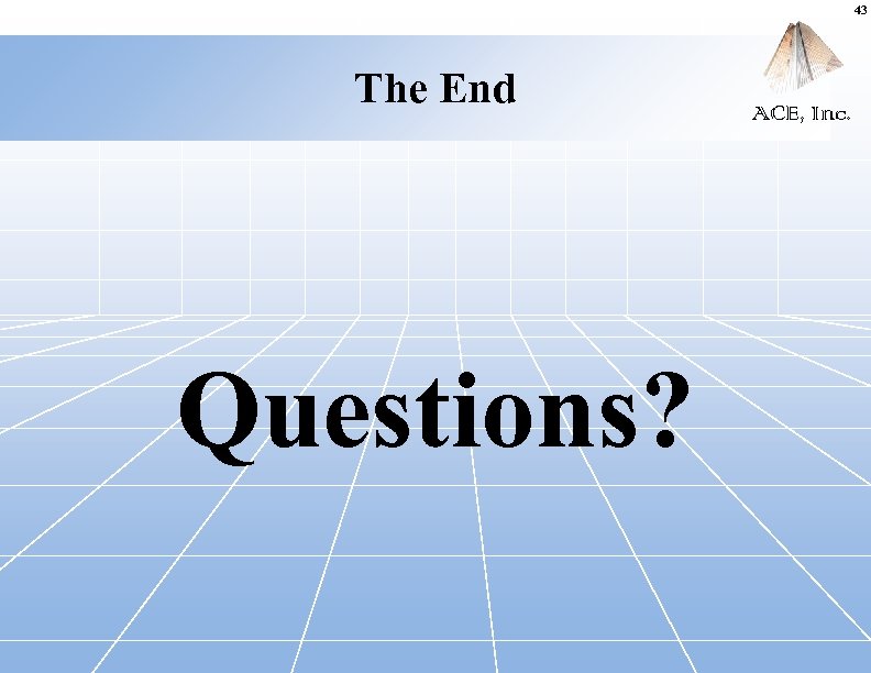 43 The End Questions? ACE, Inc. 
