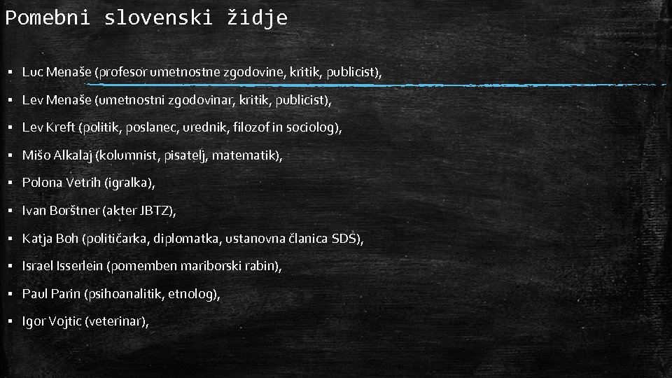 Pomebni slovenski židje ▪ Luc Menaše (profesor umetnostne zgodovine, kritik, publicist), ▪ Lev Menaše