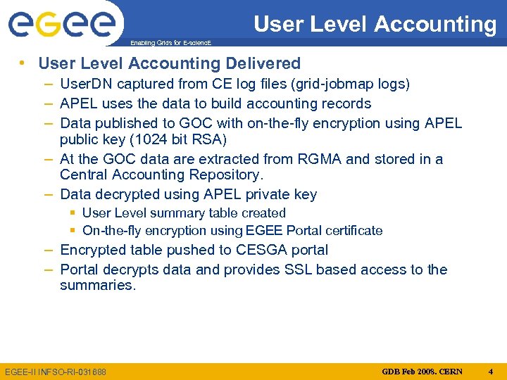 User Level Accounting Enabling Grids for E-scienc. E • User Level Accounting Delivered –