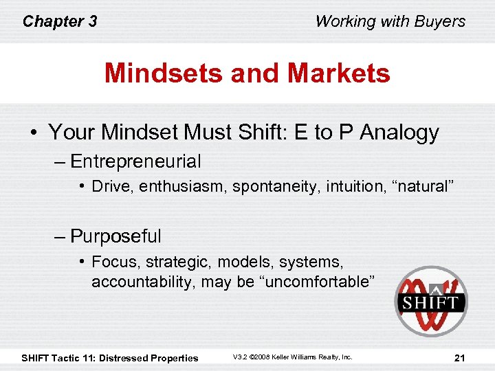 Chapter 3 Working with Buyers Mindsets and Markets • Your Mindset Must Shift: E