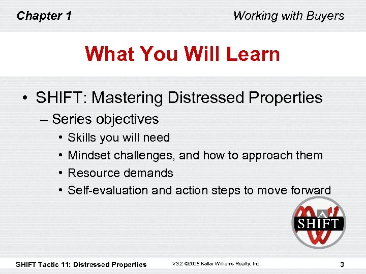 Chapter 1 Working with Buyers What You Will Learn • SHIFT: Mastering Distressed Properties