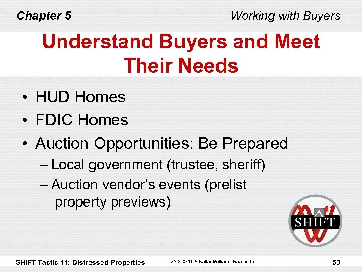 Chapter 5 Working with Buyers Understand Buyers and Meet Their Needs • HUD Homes