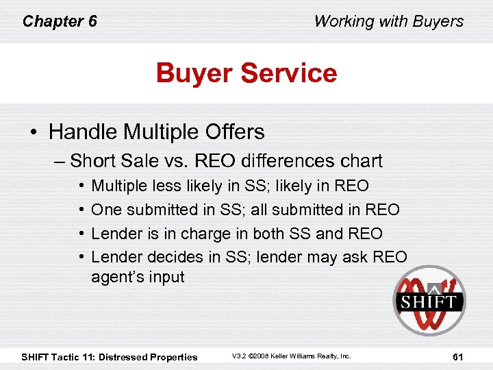 Chapter 6 Working with Buyers Buyer Service • Handle Multiple Offers – Short Sale