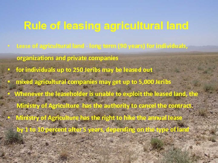 Rule of leasing agricultural land • Lease of agricultural land - long term (90
