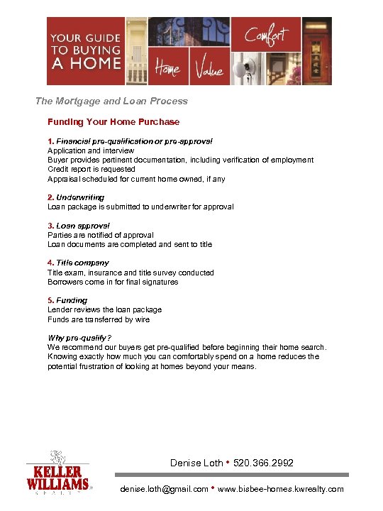 The Mortgage and Loan Process Funding Your Home Purchase 1. Financial pre-qualification or pre-approval