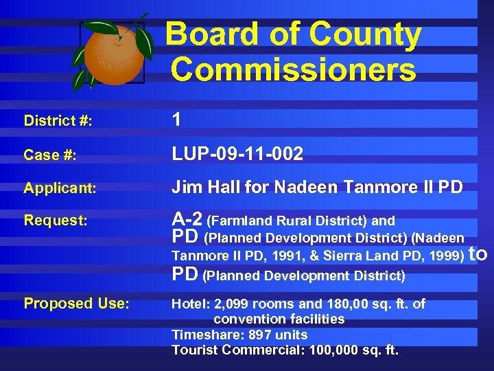 Board of County Commissioners District #: 1 Case #: LUP-09 -11 -002 Applicant: Jim