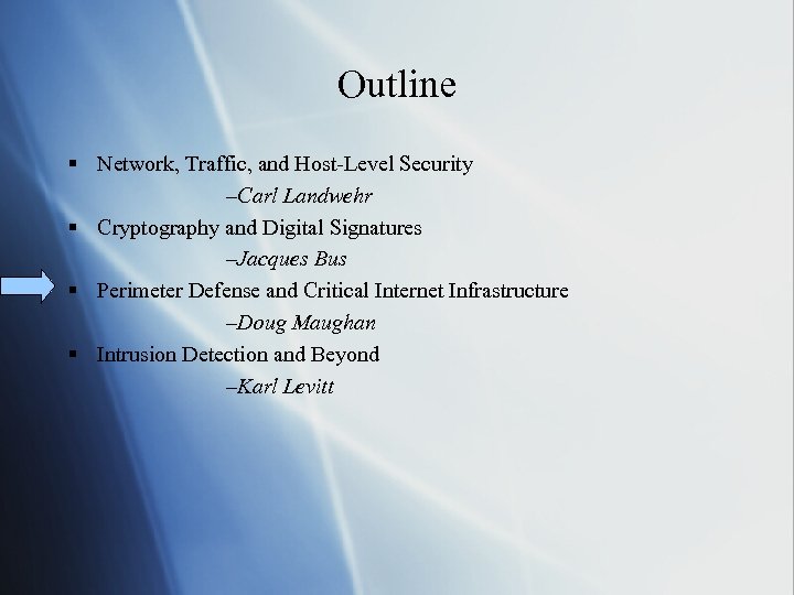 Outline § Network, Traffic, and Host-Level Security –Carl Landwehr § Cryptography and Digital Signatures