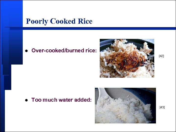 Poorly Cooked Rice l Over-cooked/burned rice: [42] l Too much water added: [43] 