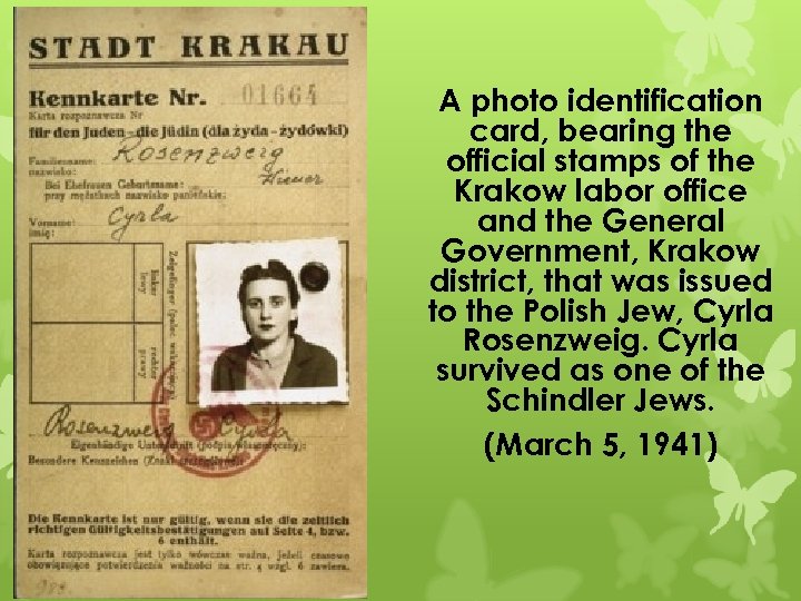 A photo identification card, bearing the official stamps of the Krakow labor office and