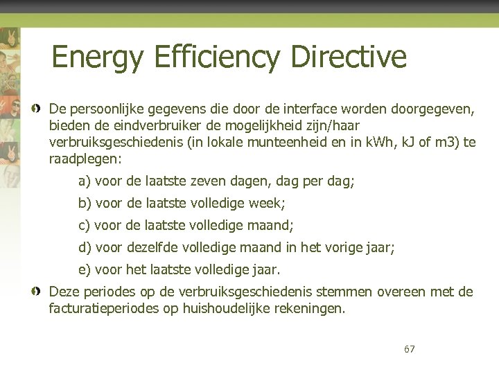 Energy Efficiency Directive De persoonlijke gegevens die door de interface worden doorgegeven, bieden de