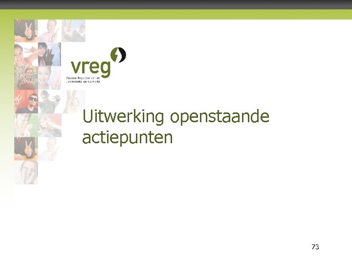 Uitwerking openstaande actiepunten Vlaamse Regulator van de Elektriciteits- en Gasmarkt 73 