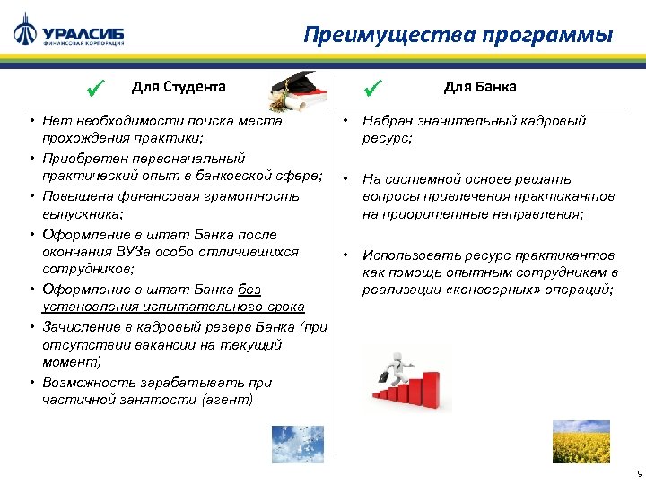 Преимущества программы Для Студента • Нет необходимости поиска места • прохождения практики; • Приобретен